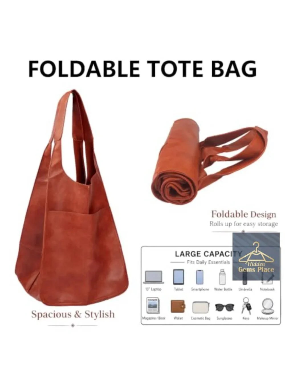 Oversized PU Leather Hobo Tote Bag Huge Capacity Work Travel